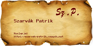 Szarvák Patrik névjegykártya